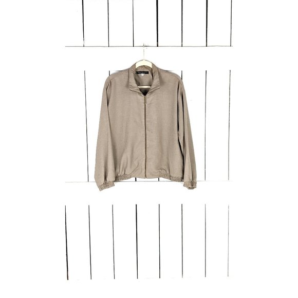 Vintage Dana Lee Sportswear beige lightweight zipper wind breaker bomber jacket - Picture 1 of 5